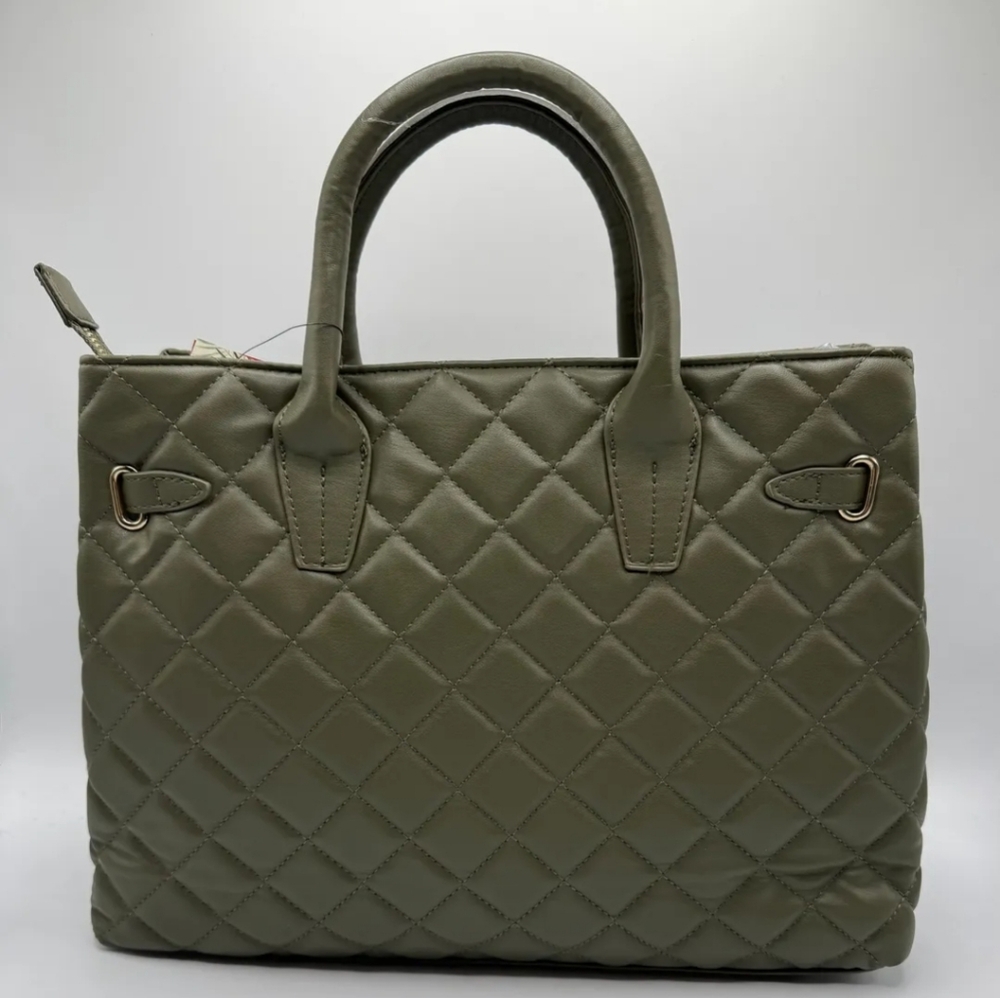 Badgley Mischka Quilted Olive Tote Bag with Gold Hardware NWOT. - Picture 2 of 6